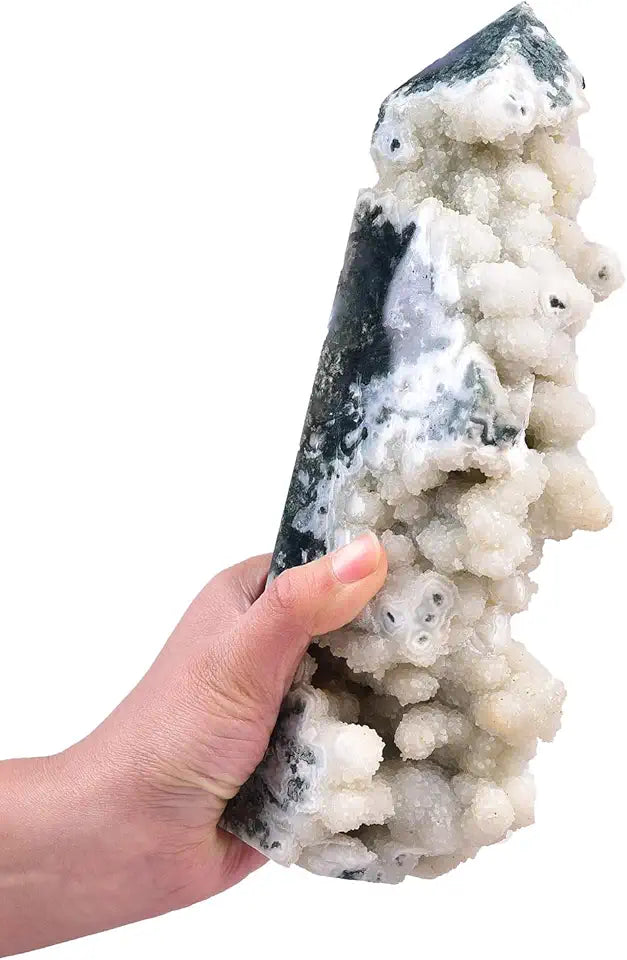 Extra Large Moss Agate Crystal Obelisk Tower Decorative Stone Z9521
