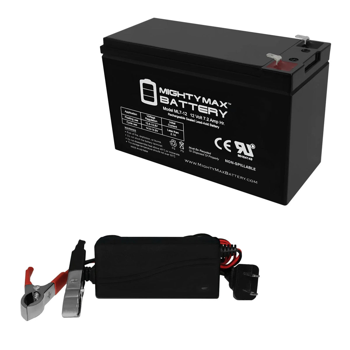12V 7.2AH Electric Scooter Battery + 12V 1Amp Charger B254