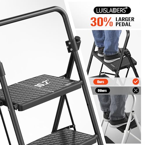 3 Step Folding Ladder with Handrails Black I86774