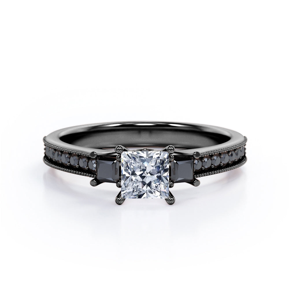 0.5 TCW Princess Cut Moissanite Engagement Ring with Lab Created Black Diamond E71266