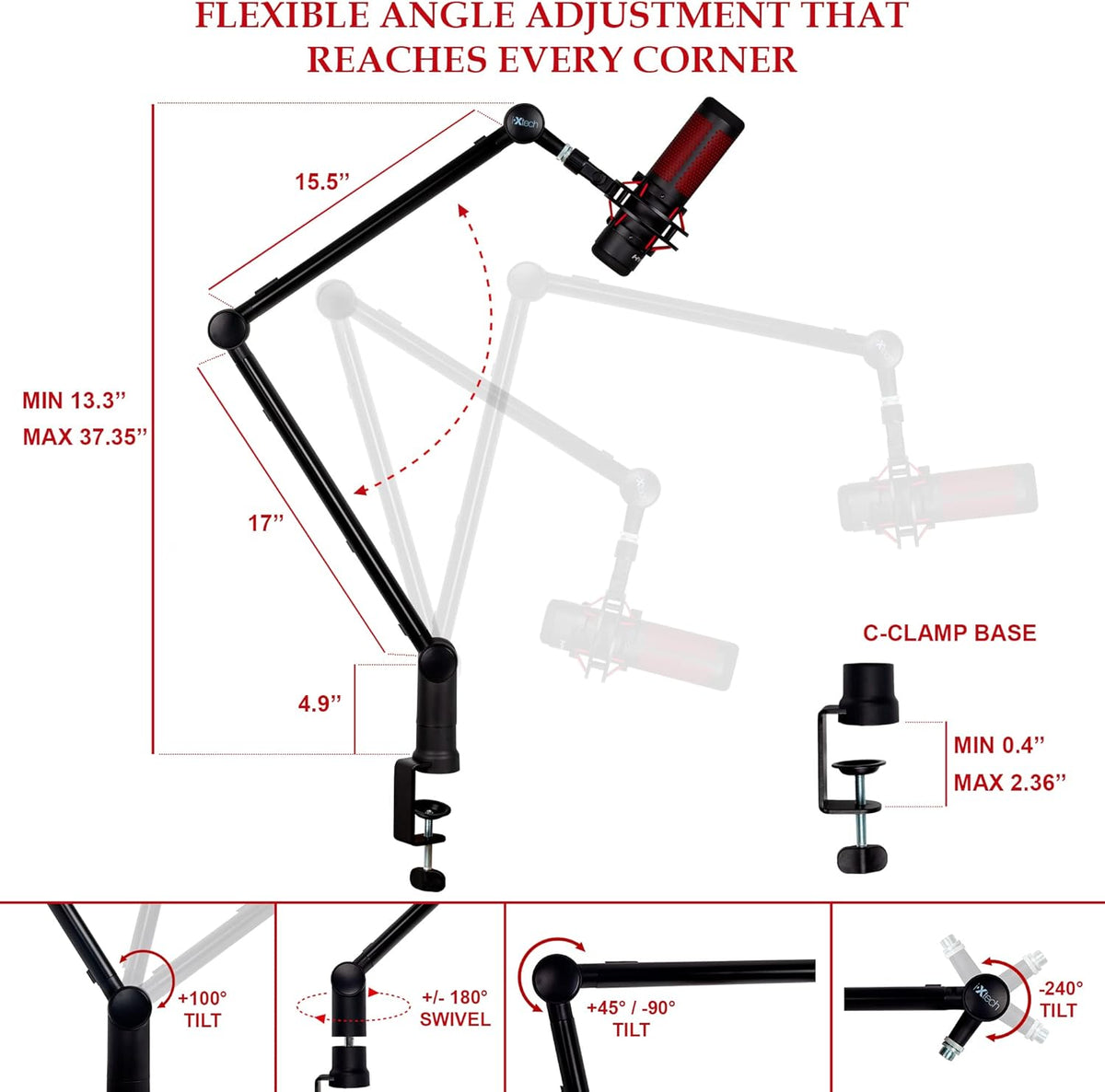 Microphone Boom Arm with Desk Mount, 360° Rotatable, Adjustable and Foldable Scissor Mounting, Pack of 2 N7847