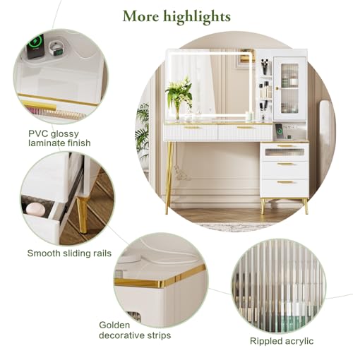 White Vanity Desk with Mirror and Lights G570258