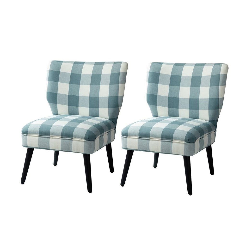 Grey Buffalo Plaid Side Chair with Black Base, Set of 2 N394