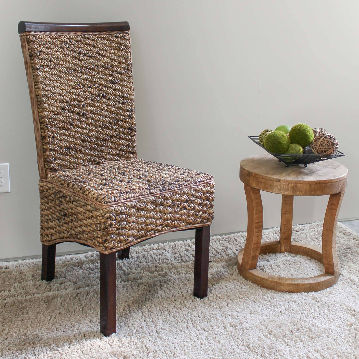 Bunga Hyacinth Weave Dining Chair with Mahogany Hardwood Frame Y649