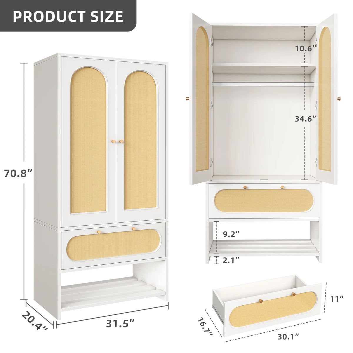 Natural Rattan Armoire Wardrobe Closet Cabinet with 2 Doors R823833