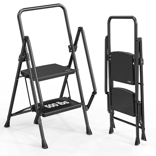 3 Step Folding Ladder with Handrails Black I86774