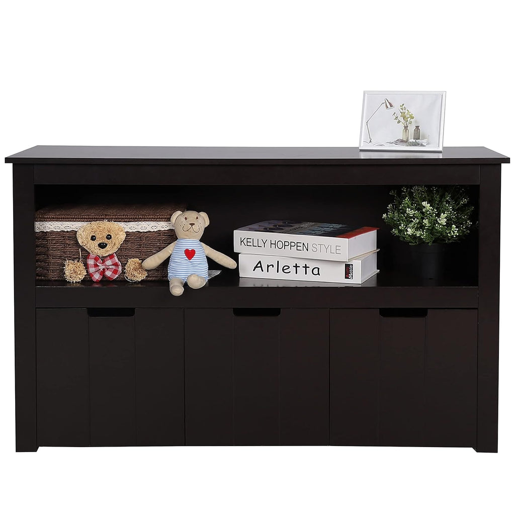 Espresso Toy Box Organizer Storage Cabinet with Movable Drawers and Open Storage Cube Shelf G478959