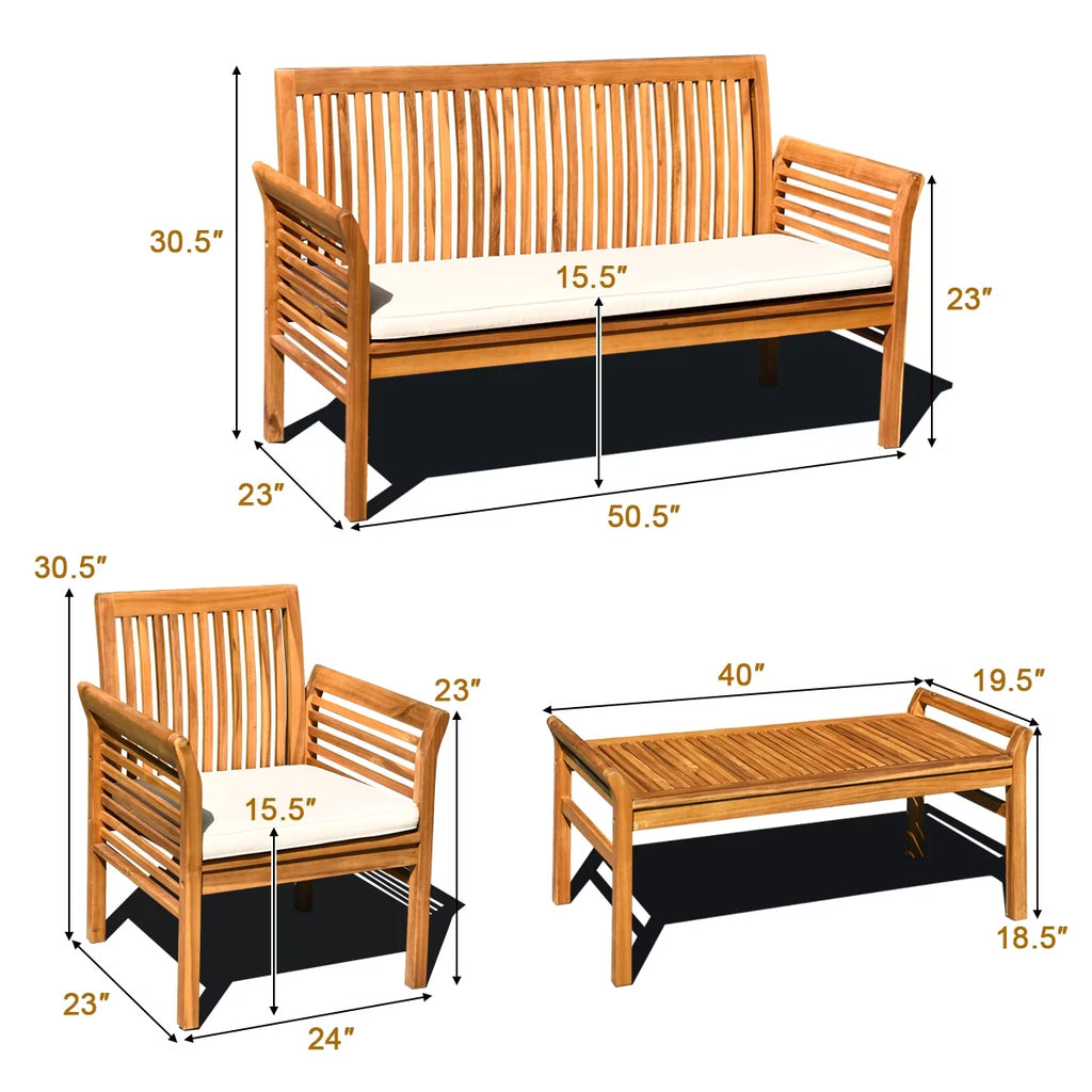 4 PCS Acacia Wood Cushioned Sofa Set I46155