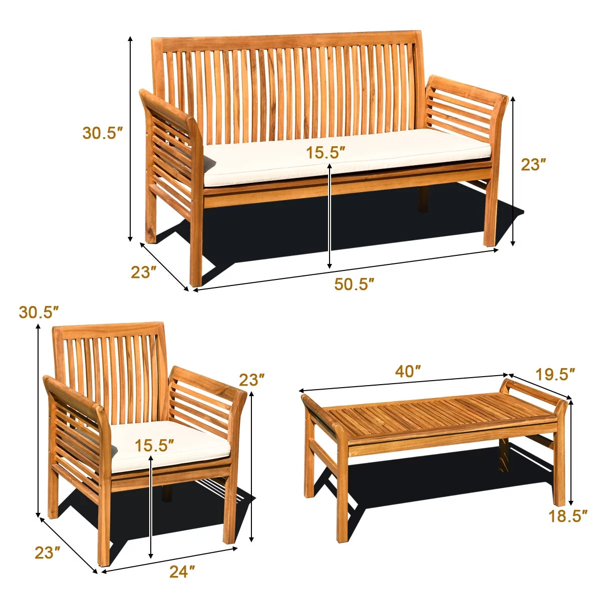4 PCS Acacia Wood Cushioned Sofa Set I46155