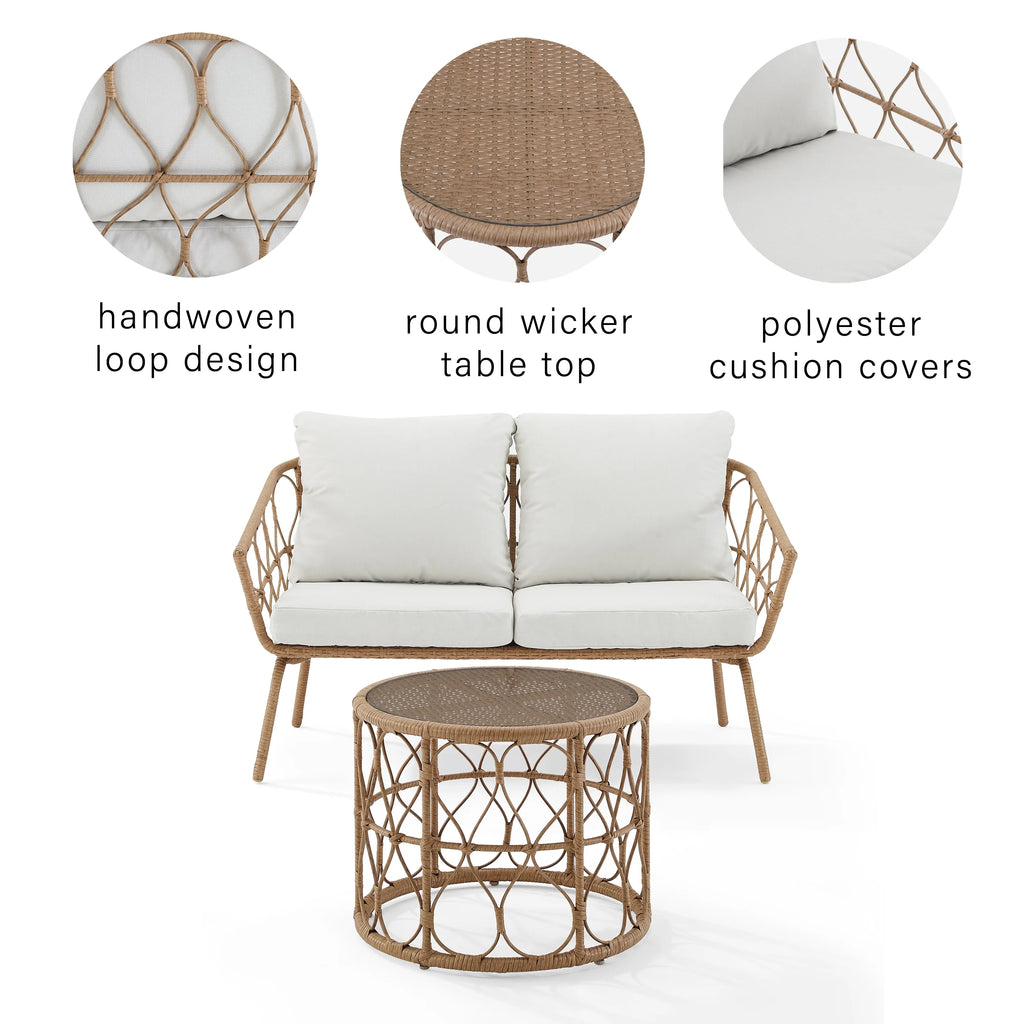 Natural Wicker Outdoor Conversation Set D1274