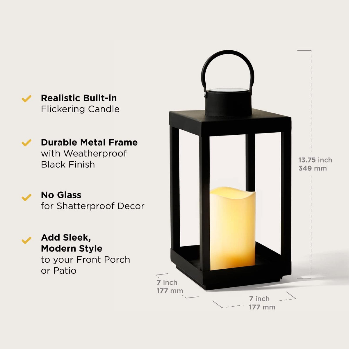 Large Outdoor Solar Lantern with Flameless Pillar Candle L558