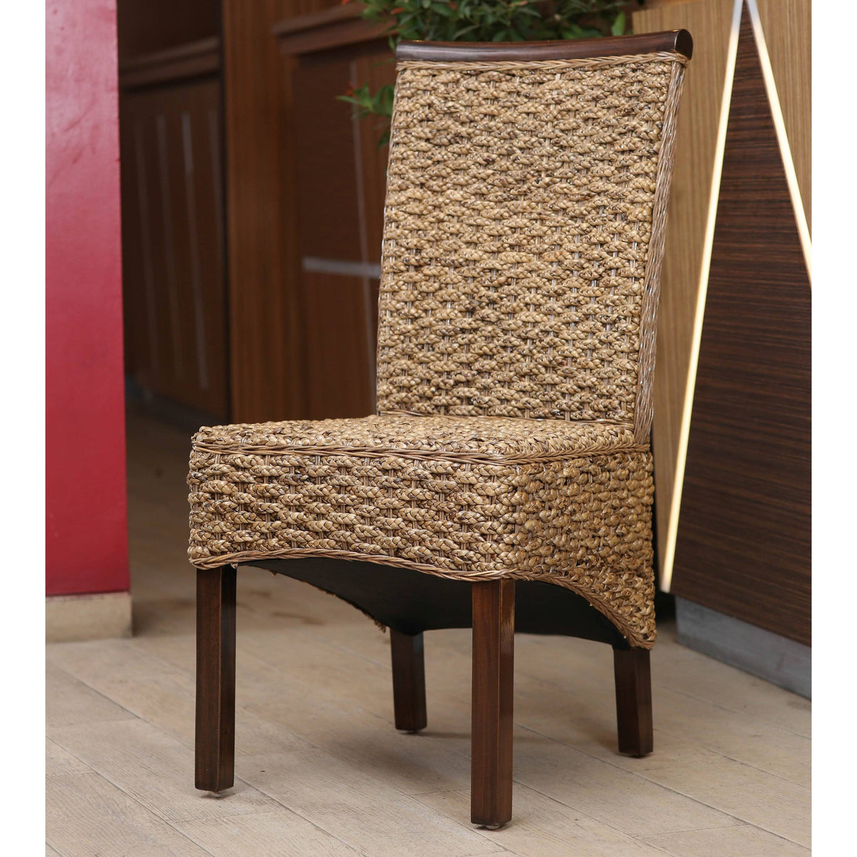 Bunga Hyacinth Weave Dining Chair with Mahogany Hardwood Frame Y649