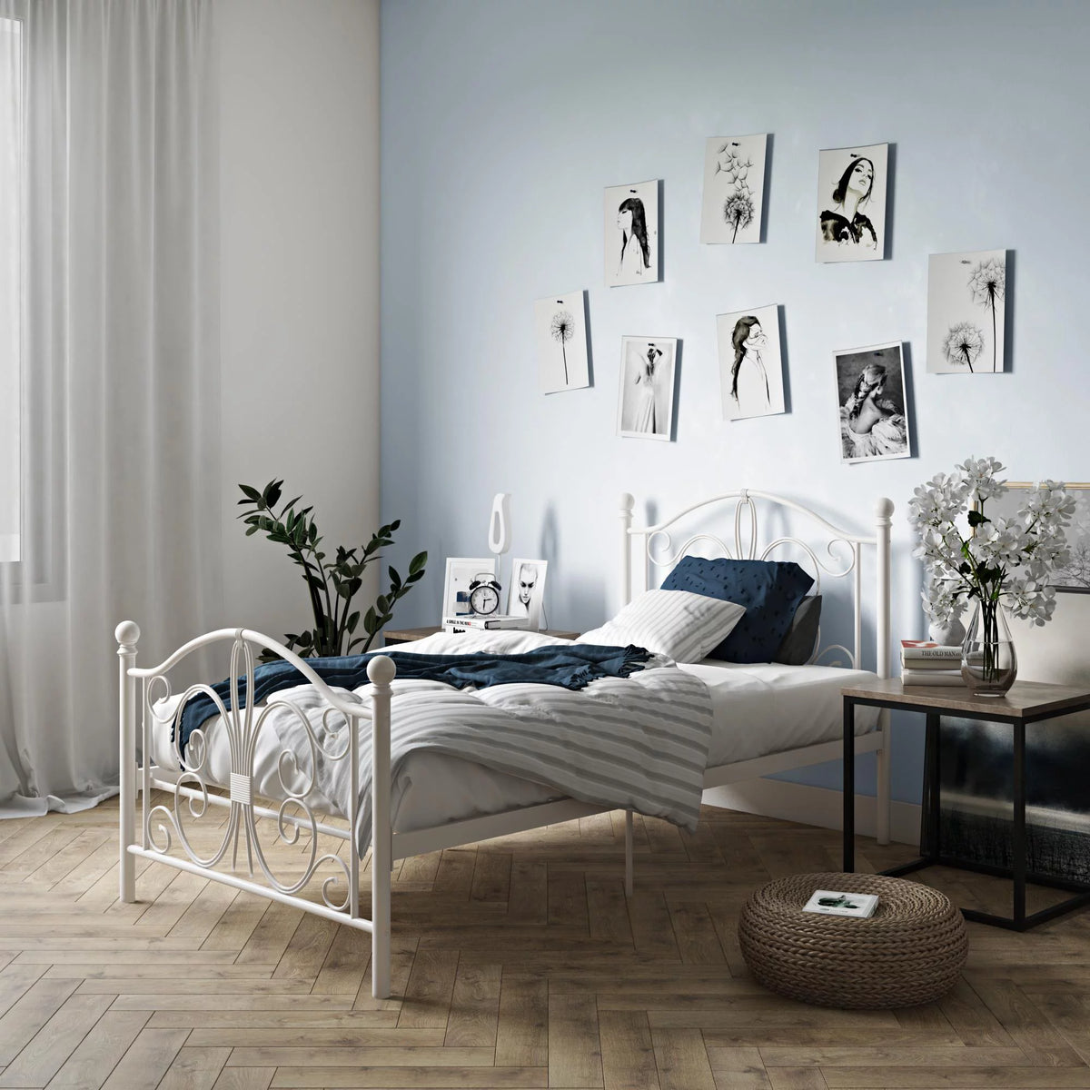 White Twin Metal Bed Q46156