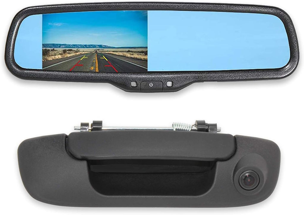 Tailgate Handle Backup Reverse Camera with 4.3 inch Rear View Mirror Monitor Kit G7347