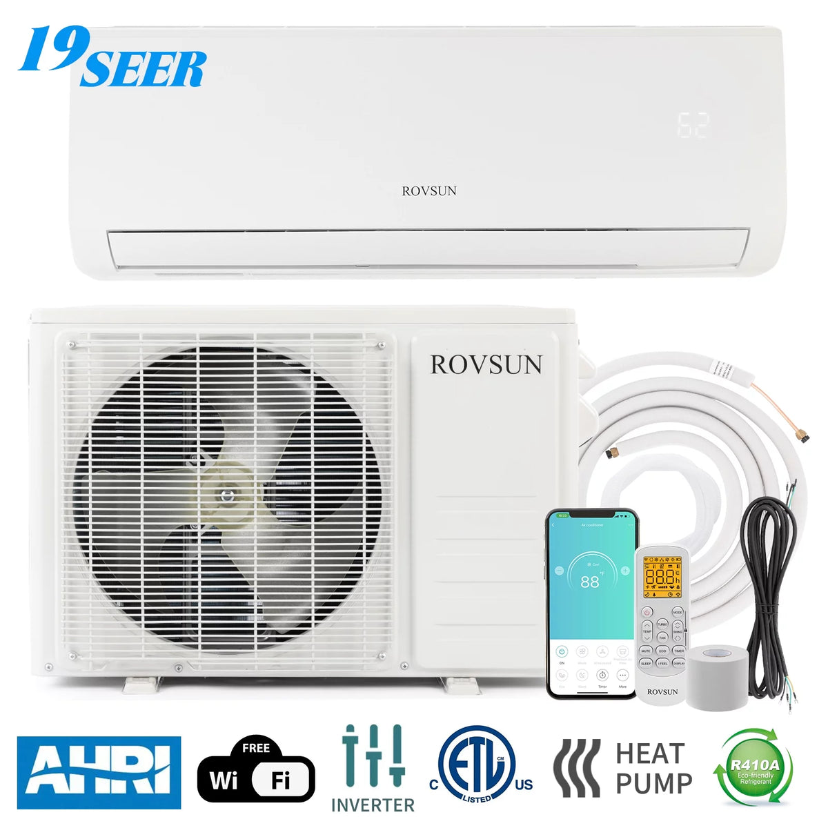 Wifi Enabled 18,000 BTU Mini Split AC/Heating System with Inverter T751
