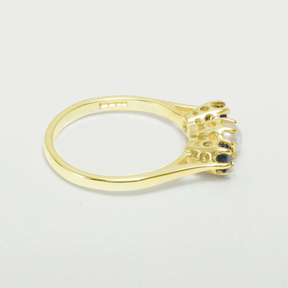 10k Yellow Gold Cultured Pearl & Sapphire Womens Ring W9917