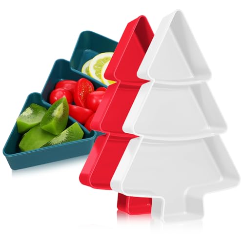 Red Green White Plastic Christmas Tree Snack Tray Set of 3 Z101160