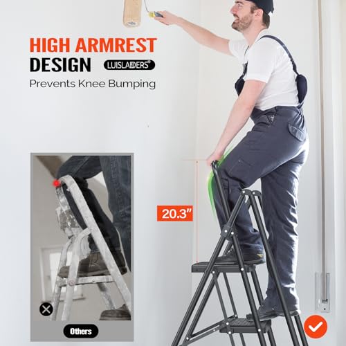 3 Step Folding Ladder with Handrails Black I86774