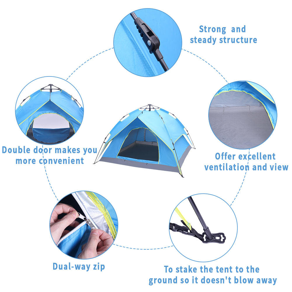 Waterproof Instant Pop Up Double-Deck Tow-Door Camping Tent D172
