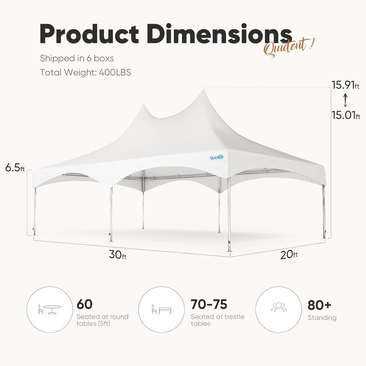 20x30ft White Vinyl Party Tent Canopy Gazebo B33993