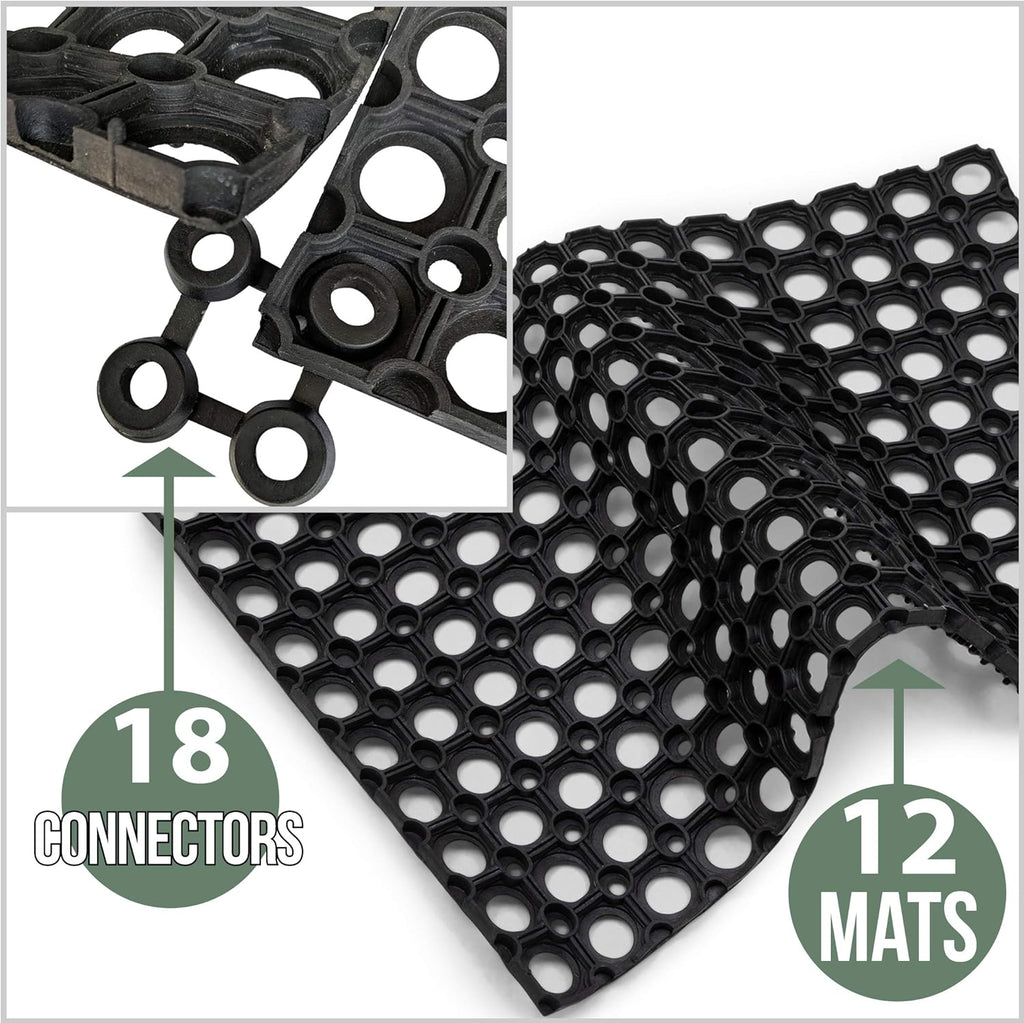 Interlocking Rubber Drainage Floor Mat 24 x 16 inches 12 Mats J33664