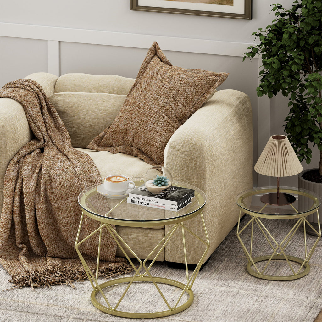 Round Coffee Table Set of 2 with Tempered Glass Top M529