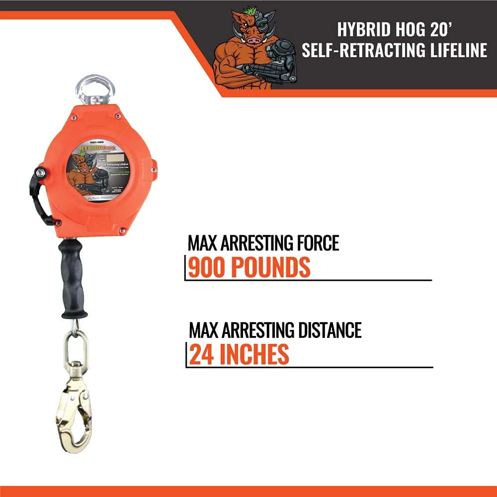 Self Retracting Lifeline 20' Class A & B Cable Fall Protection Safety Lanyard O60567