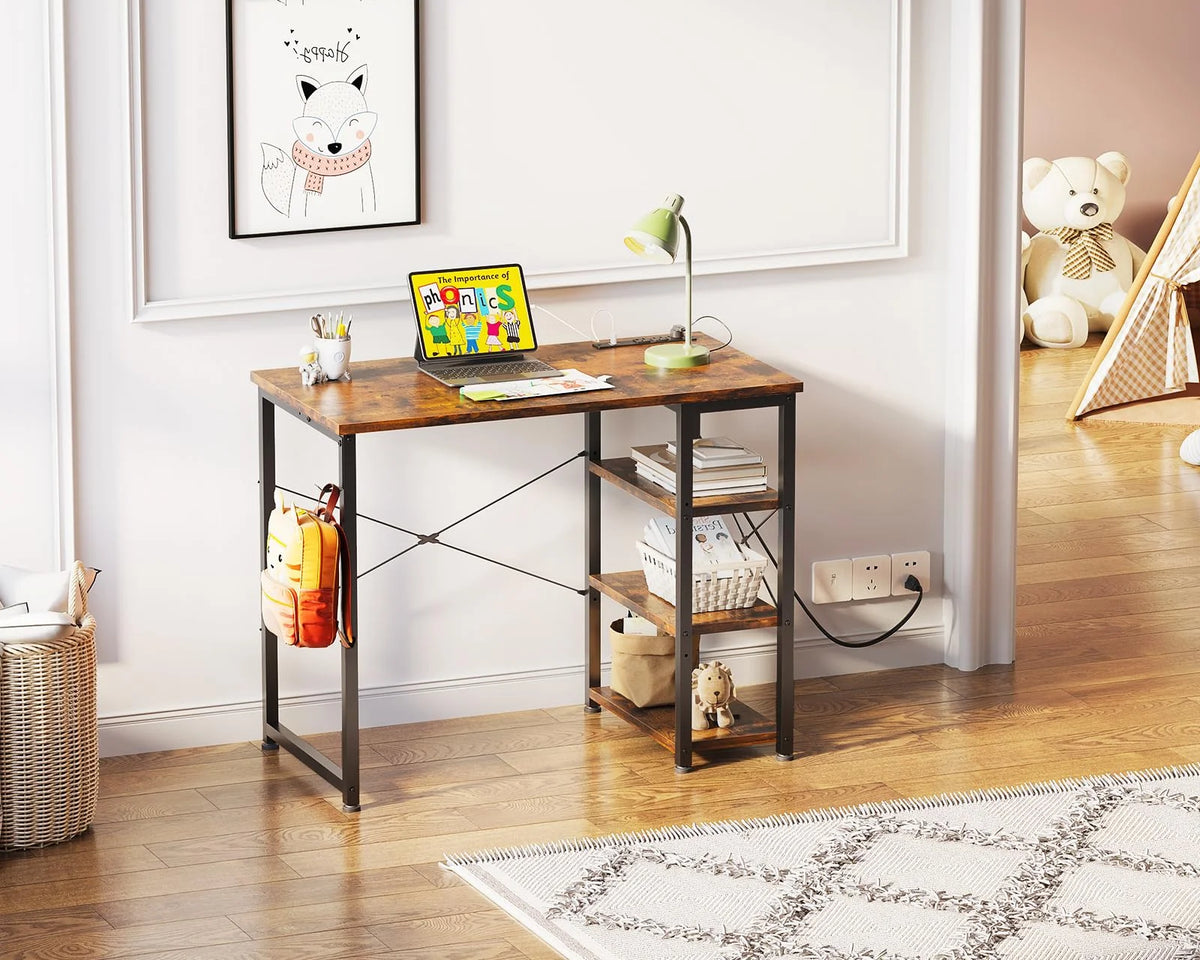 32 Inch Computer Desk with Power Outlet and Storage Shelf A501823