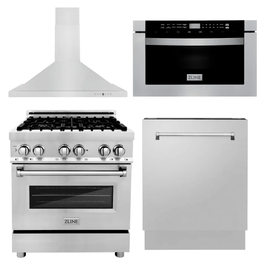 30 in. Dual Fuel Range, Range Hood, Microwave Drawer, Dishwasher W755958