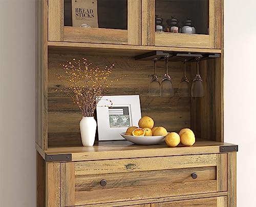 72 inch Tall Kitchen Pantry Cabinet Storage Hutch with Countertop and Doors B176073