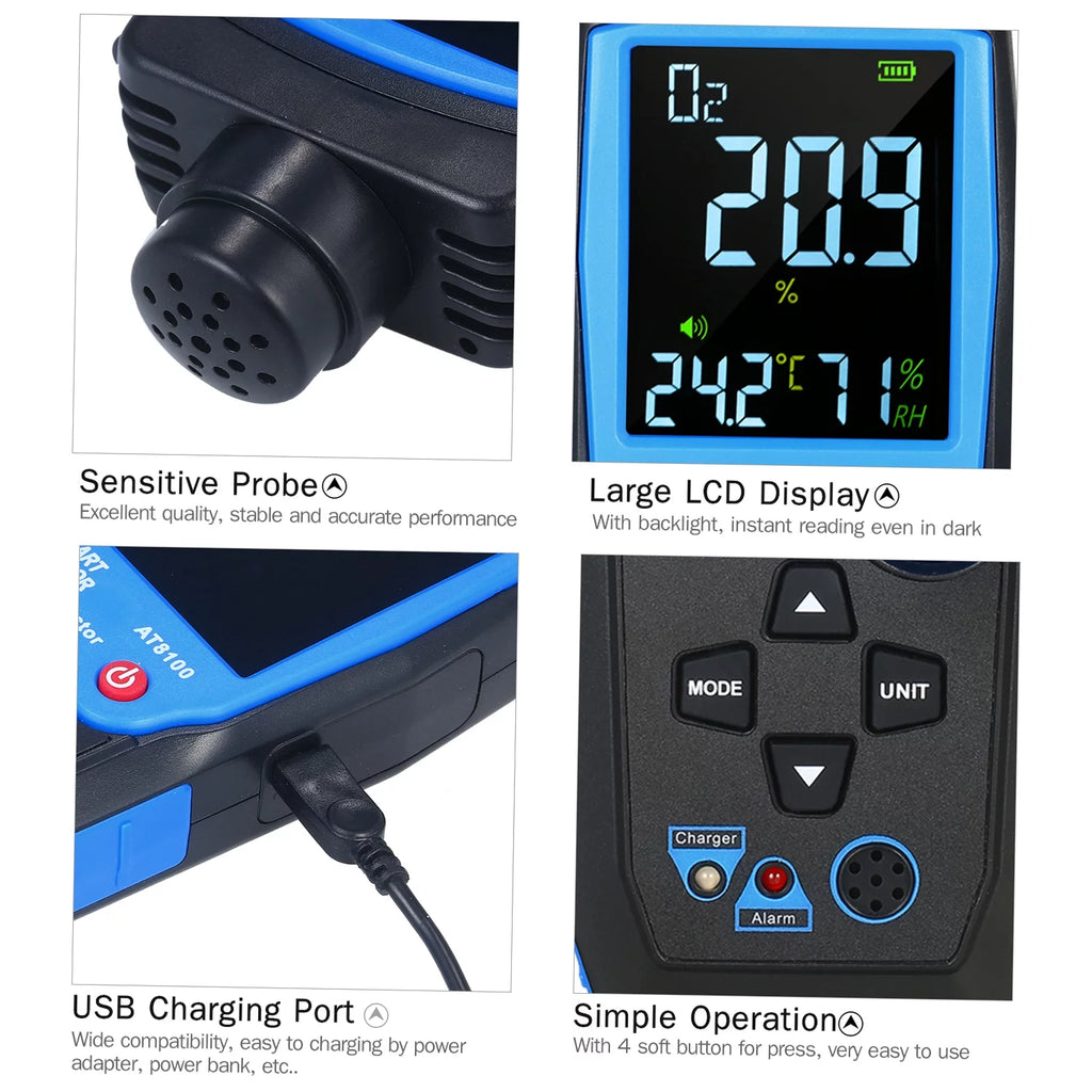 Handheld Digital USB Rechargeable O2 Sensor Tester Monitor LCD Display V897604