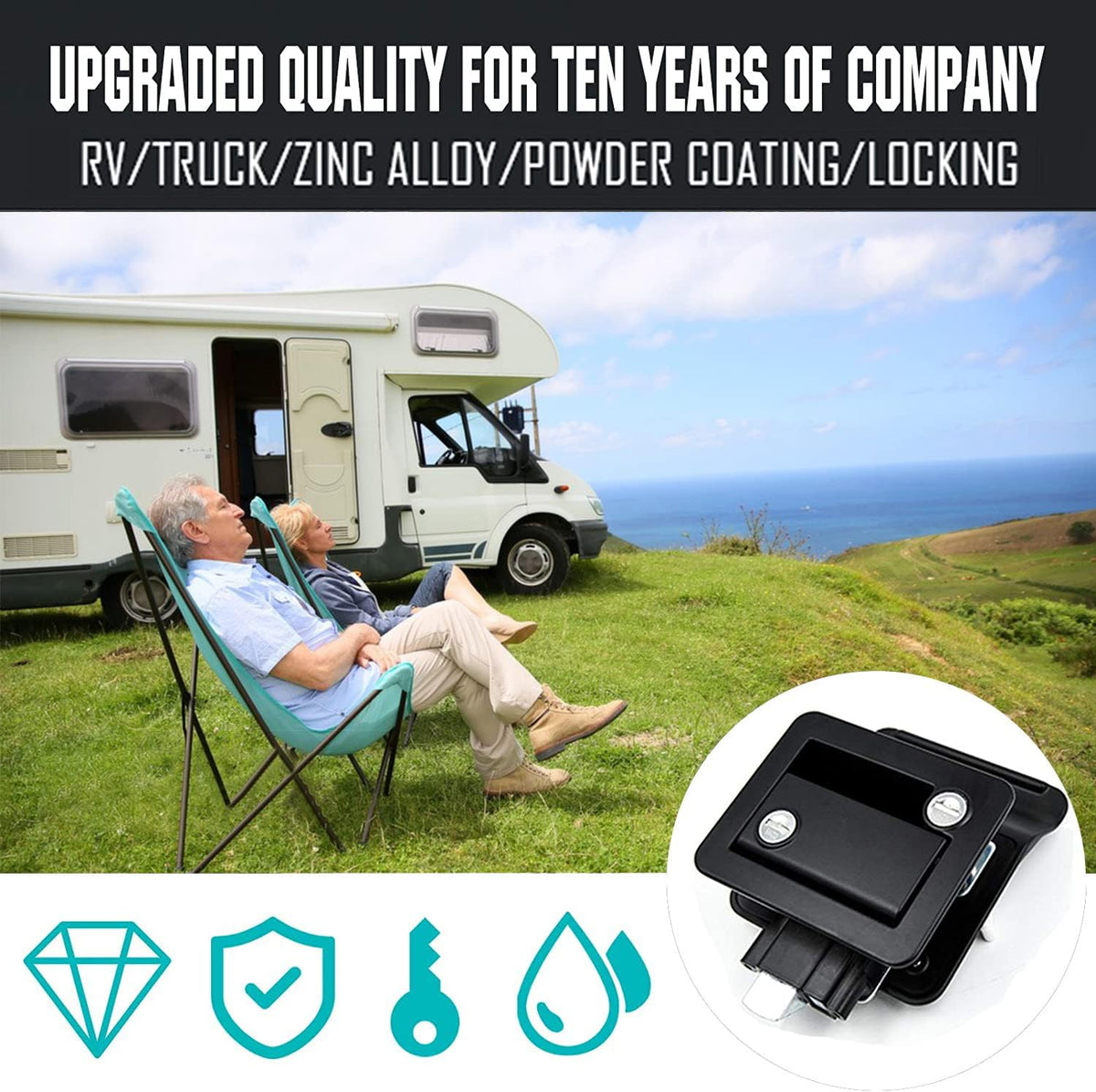 Black Zinc Alloy RV Door Lock with 4 Keys, Pack of 2 L938433
