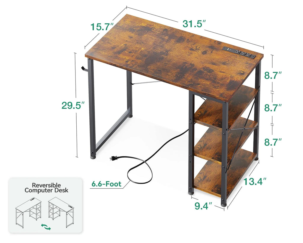 32 Inch Computer Desk with Power Outlet and Storage Shelf A501823