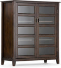 Mahogany Brown Solid Wood Storage Cabinet with 2 Tempered Glass Doors T470