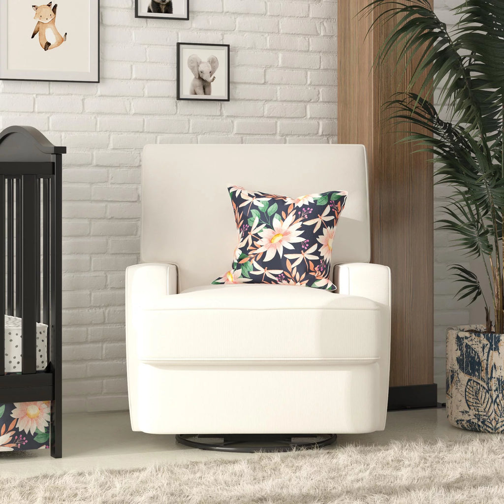 White Linen Swivel Glider Recliner Chair W494