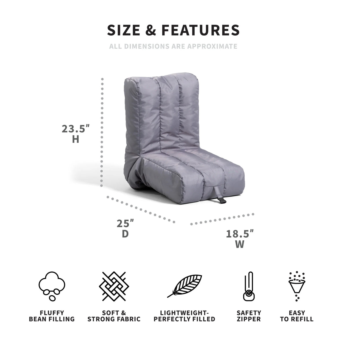 Steel Gray Bean Bag Chair K4684