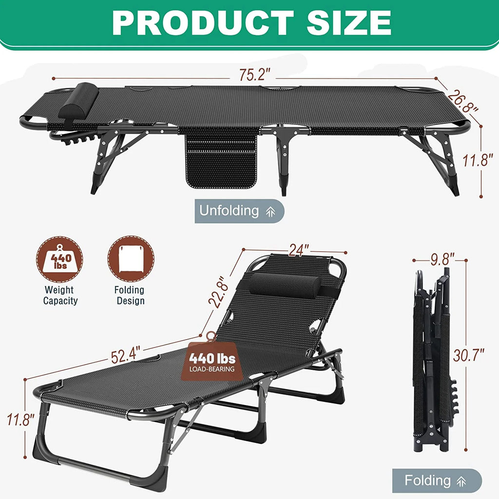 Folding Camping Cot with Cushion and Headrest D115