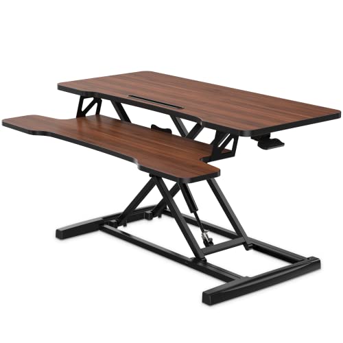 Height Adjustable Standing Desk 36" Wide Sit to Stand Converter Desk Tabletop Workstation for Dual Monitor Riser P73187