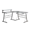 Black L-Shaped Computer Desk with Tempered Glass T26133