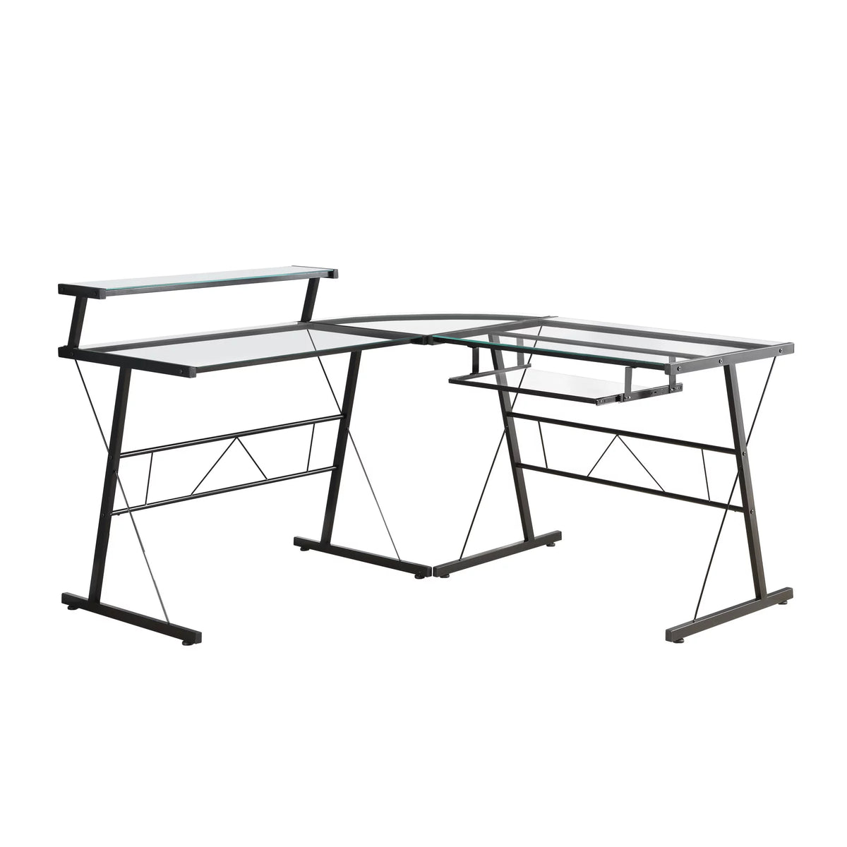 Black L-Shaped Computer Desk with Tempered Glass T26133