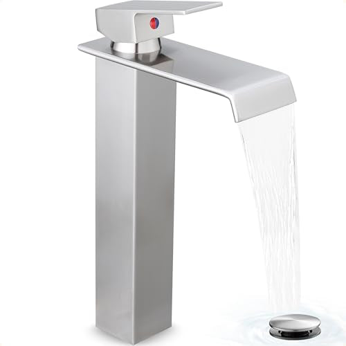 Chrome Waterfall Vessel Sink Faucet with Pop Up Drain K892679