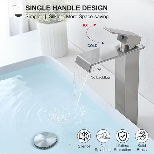 Chrome Waterfall Vessel Sink Faucet with Pop Up Drain K892679