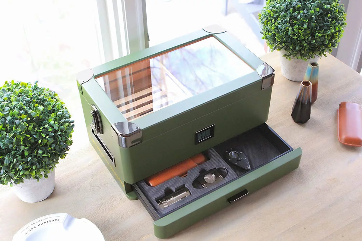 Glass Top Humidor with Front Hygrometer J75340