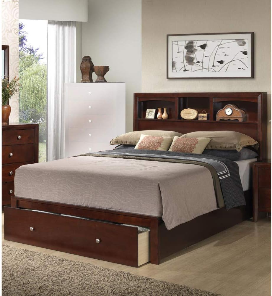 Brown Cal King Wooden Bed With Storage F513