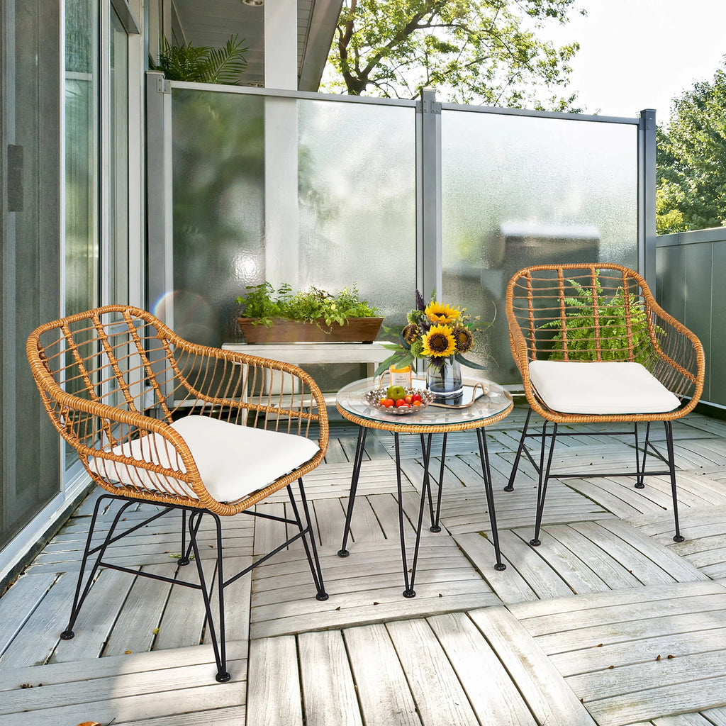 3 Pc Cushioned Patio Rattan Bistro Set R894