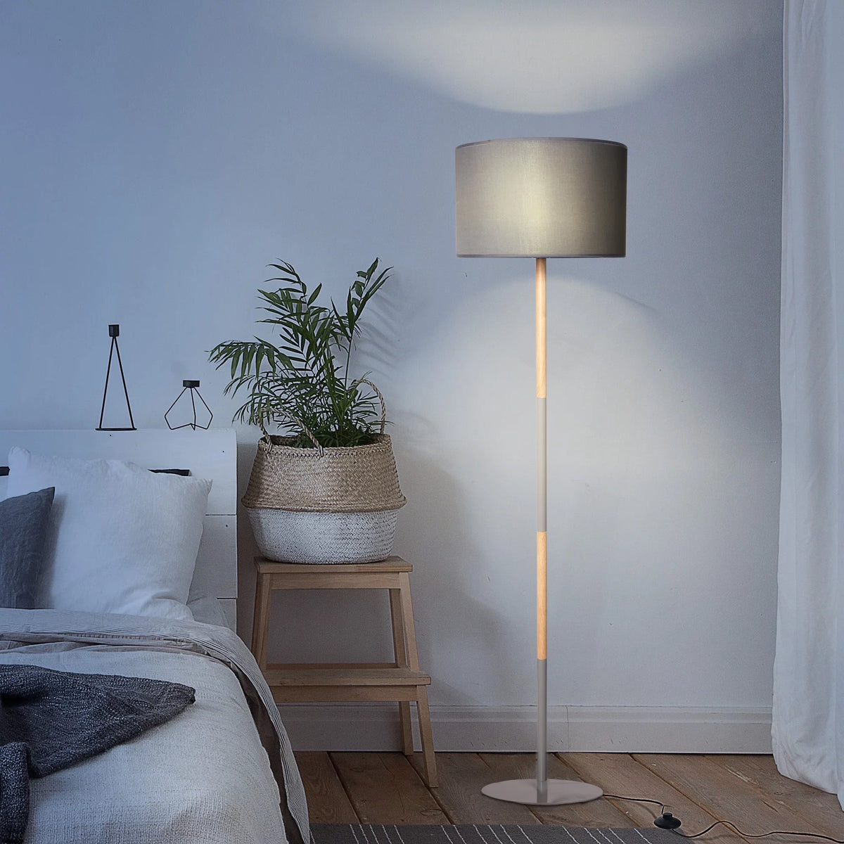 Modern Floor Lamp with 8W LED Bulb, Foot Switch & Fabric Lamp Shade E33643