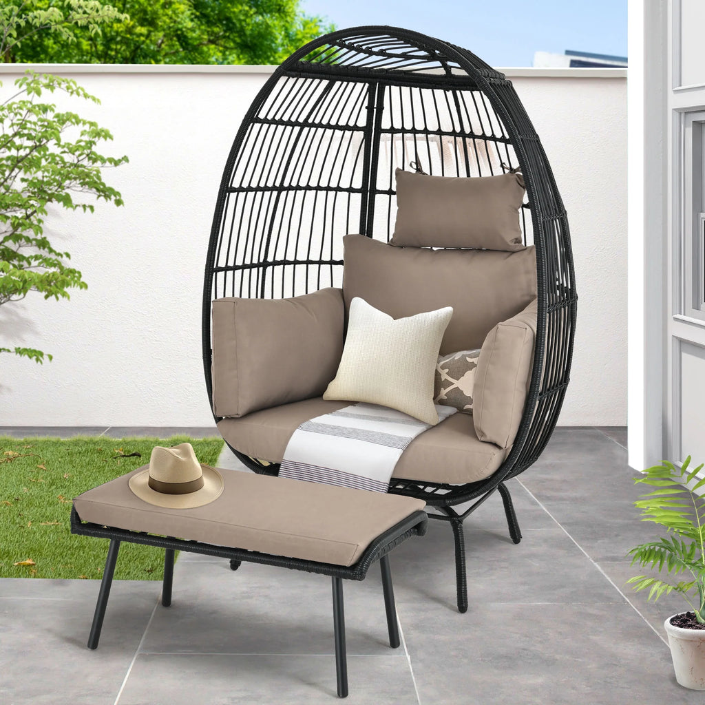 Wicker Egg Chair with Ottoman, Stand, Cushions K79232