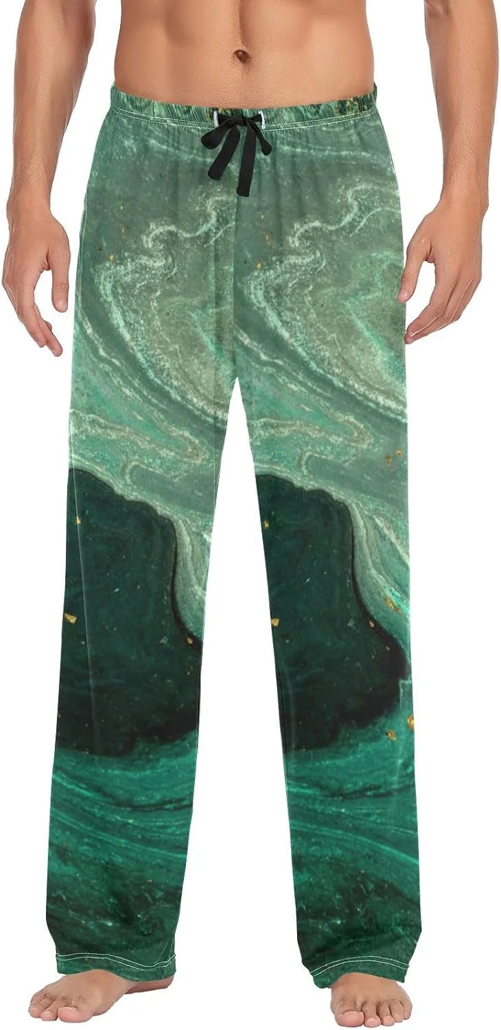 Teal Green Gold Marble Cotton Pajama Pants M60025