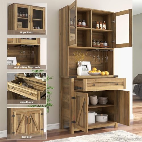 72 inch Tall Kitchen Pantry Cabinet Storage Hutch with Countertop and Doors B176073