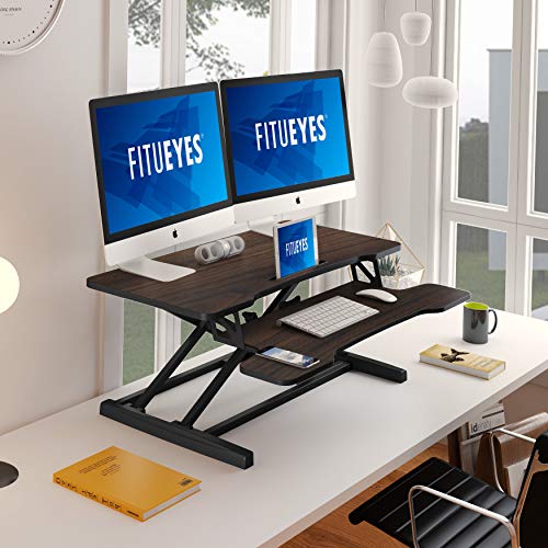 Height Adjustable Standing Desk 36" Wide Sit to Stand Converter Desk Tabletop Workstation for Dual Monitor Riser P73187